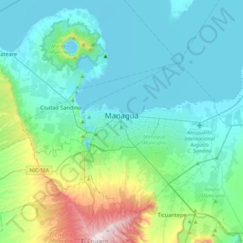 Topografische Karte Managua, Höhe, Relief
