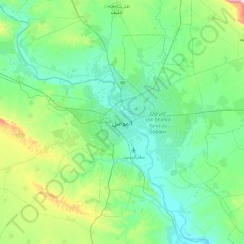 Topografische Karte Mossul, Höhe, Relief