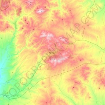 Topografische Karte Yozgat, Höhe, Relief
