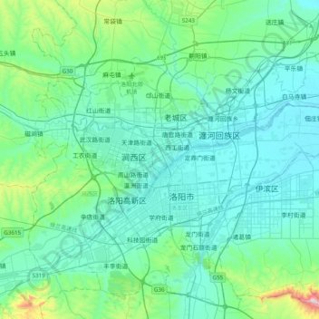 Topografische Karte Luoyang, Höhe, Relief