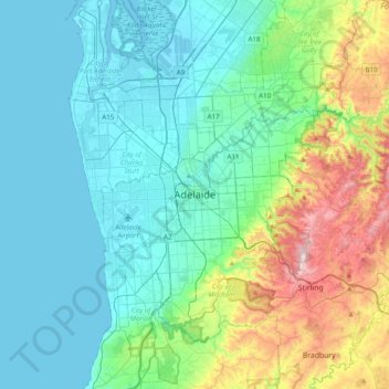 Topografische Karte Adelaide, Höhe, Relief