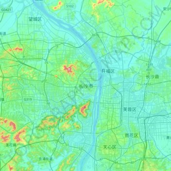 Topografische Karte Changsha, Höhe, Relief