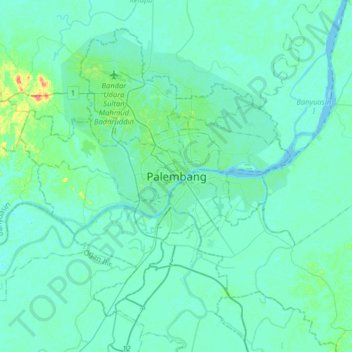 Topografische Karte Palembang, Höhe, Relief