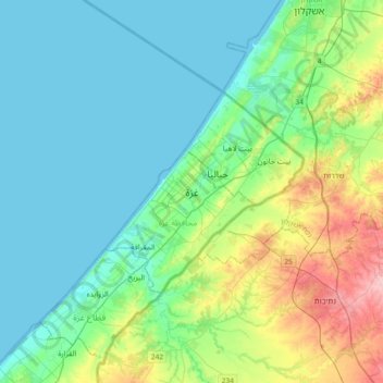 Topografische Karte Gaza-Stadt, Höhe, Relief