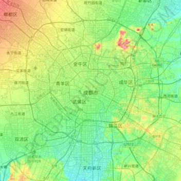 Topografische Karte Chengdu, Höhe, Relief