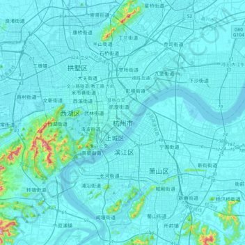 Topografische Karte Hangzhou, Höhe, Relief
