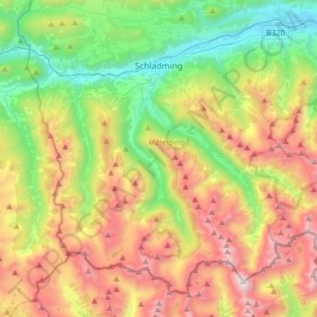 Topografische Karte Schladming, Höhe, Relief