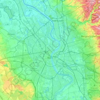 köln topographische karte Topografische Karte Köln, Höhe, Relief