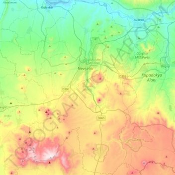 Topografische Karte Nevsehir Merkez Hohe Relief