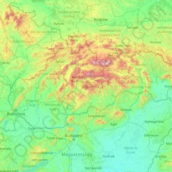 Topografische Karte Slowakei, Höhe, Relief
