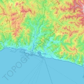 Topografische Karte Genua, Höhe, Relief