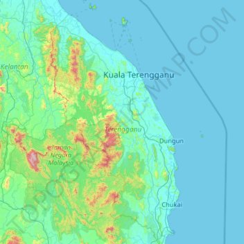 Topografische Karte Terengganu / ترڠڬانو, Höhe, Relief