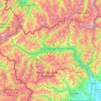 Topografische Karte Aostatal, Höhe, Relief