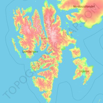 Topografische Karte Spitzbergen, Höhe, Relief
