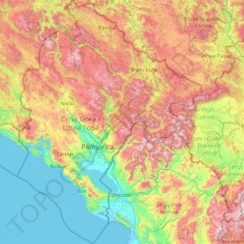 Topografische Karte Montenegro, Höhe, Relief