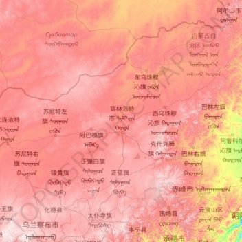 Topografische Karte Xilin Hot, Höhe, Relief