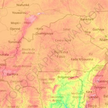 Topografische Karte Burkina Faso Hohe Relief