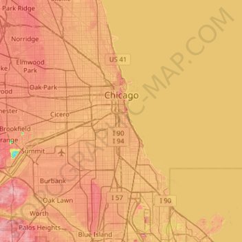 Topografische Karte Chicago, Höhe, Relief