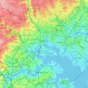 Topografische Karte Baltimore, Höhe, Relief