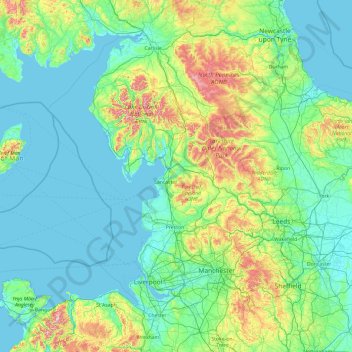 Topografische Karte North West England Hohe Relief