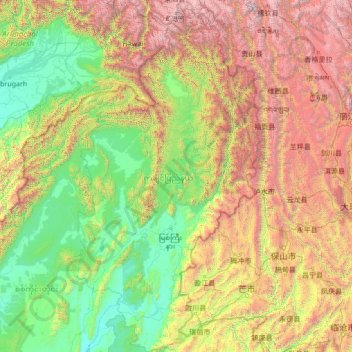 Topografische Karte Kachin-Staat, Höhe, Relief