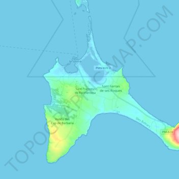 Topografische Karte Formentera, Höhe, Relief