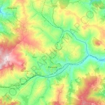 Topografische Karte Potenza, Höhe, Relief