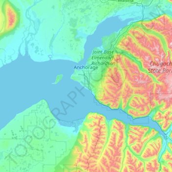 Topografische Karte Anchorage, Höhe, Relief