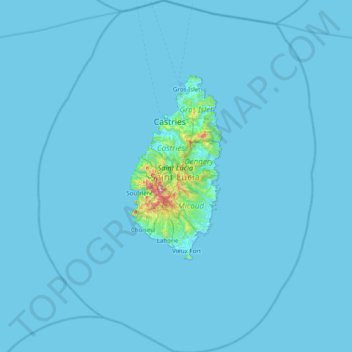 Topografische Karte St. Lucia, Höhe, Relief